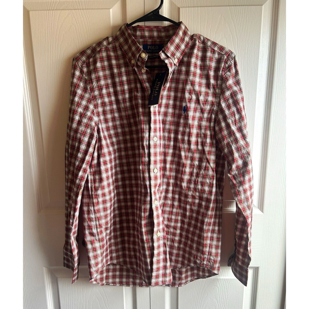 Polo Ralph Lauren Boys Plaid Cotton Poplin Stretch Button-Down Shirt 18-20